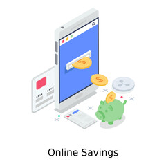 
Online savings illustration in editable isometric style 
