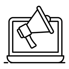 
Megaphone inside laptop, vector of digital marketing in flat style 
