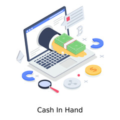 
Hand holding cash, cash in hand concept in isometric style 
