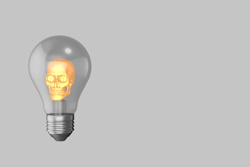 nnovative horror and danger looking glowing skull light bulb