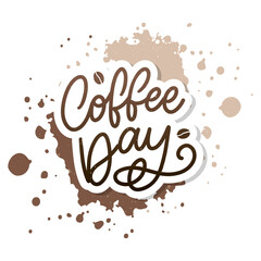 International Coffee Day lettering with coffee beans. Vector illustration