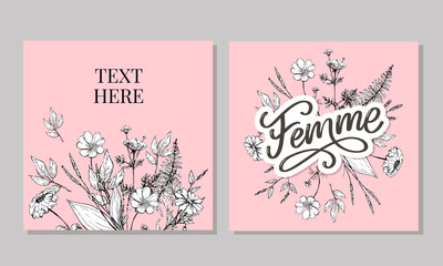 decorative femme text lettering calligraphy flowers brush slogan