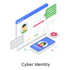
Cyber identity concept in isometric editable style 
