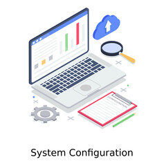 
System configuration illustration in isometric style, online setting
