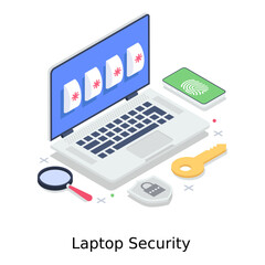  Laptop security illustration, isometric vector design 