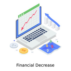 
Financial decrease, isometric illustration of business loss 
