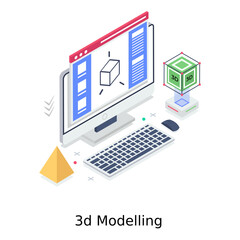 
3d modeling illustration in editable isometric style 
 - obrazy, fototapety, plakaty