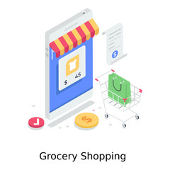 
Grocery shopping vector style, online buying
