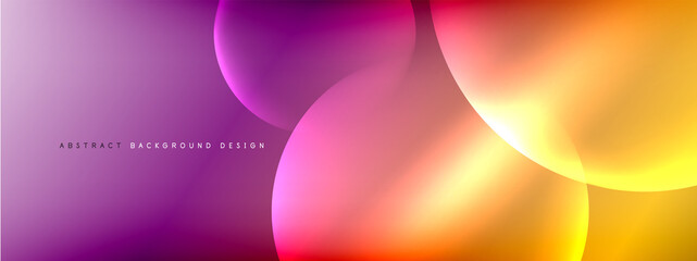 Vector abstract background liquid bubble circles on fluid gradient with shadows and light effects. Shiny design templates for text