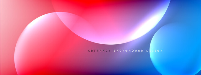 Vector abstract background liquid bubble circles on fluid gradient with shadows and light effects. Shiny design templates for text