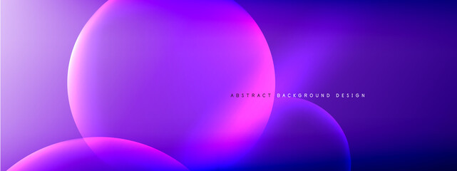 Vector abstract background liquid bubble circles on fluid gradient with shadows and light effects. Shiny design templates for text