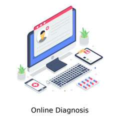 
Online diagnosis illustration design, isometric vector 
