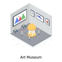 
Art museum illustration design, isometric vector 

