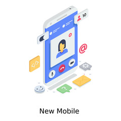
New mobile illustration, isometric vector of cellphone
