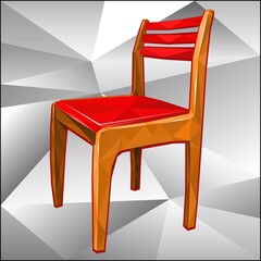 A low-poly chair with a red seat. Wooden. vector illustration