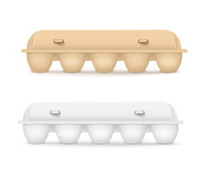 Egg container templates brown and white, realistic vector illustration isolated.