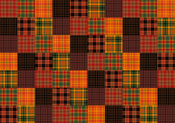 ハロウィン色のタータンチェックのパッチワーク背景　市松模様