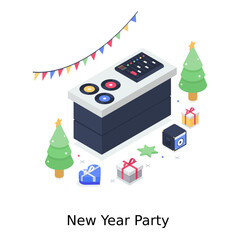 
An isometric illustration of new year party, editable vector 
