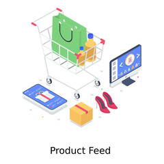 
A product feed in isometric style, online shopping
