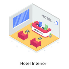 
Hotel interior illustration in isometric style 
