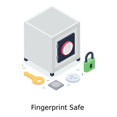 
Fingerprint safe illustration in isometric style, bank vault
