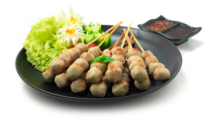 Grilled Beef Balls Mini size Served Sweet chili dipping Sauce
