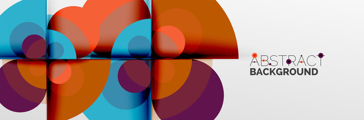 Obraz premium Bright color circles, abstract round shapes and triangles composition with shadow effects. Vector modern geometric design template