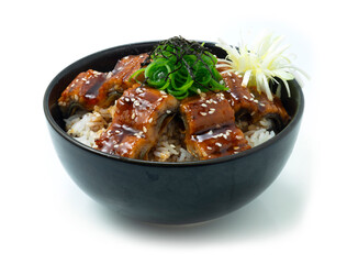 Unagi Don Grilled Eel Rice Bowl decorate Seaweed pickled ginger carved vegetable Japanese Food