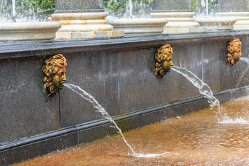 Fragment of fountain Lion's cascade in Lower park of Peterhof in St. Petersburg, Russia