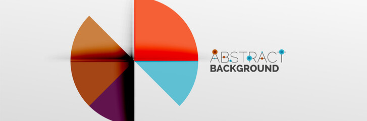 Bright color circles, abstract round shapes and triangles composition with shadow effects. Vector modern geometric design template