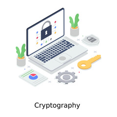 
Online encryption illustration in isometric style 
