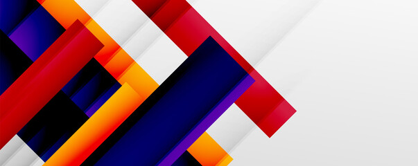 Geometric abstract backgrounds with shadow lines, modern forms, rectangles, squares and fluid gradients. Bright colorful stripes cool backdrops