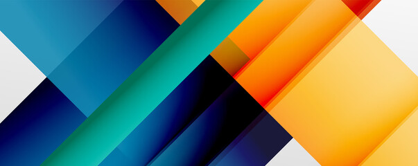 Geometric abstract backgrounds with shadow lines, modern forms, rectangles, squares and fluid gradients. Bright colorful stripes cool backdrops