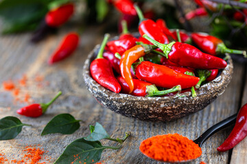 Red hot peppers as an ingredient in a vegetarian harissa snack. Traditional homemade adjika of Tunisian and Arabic cuisine.