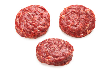 Raw minced beef isolated on white background.