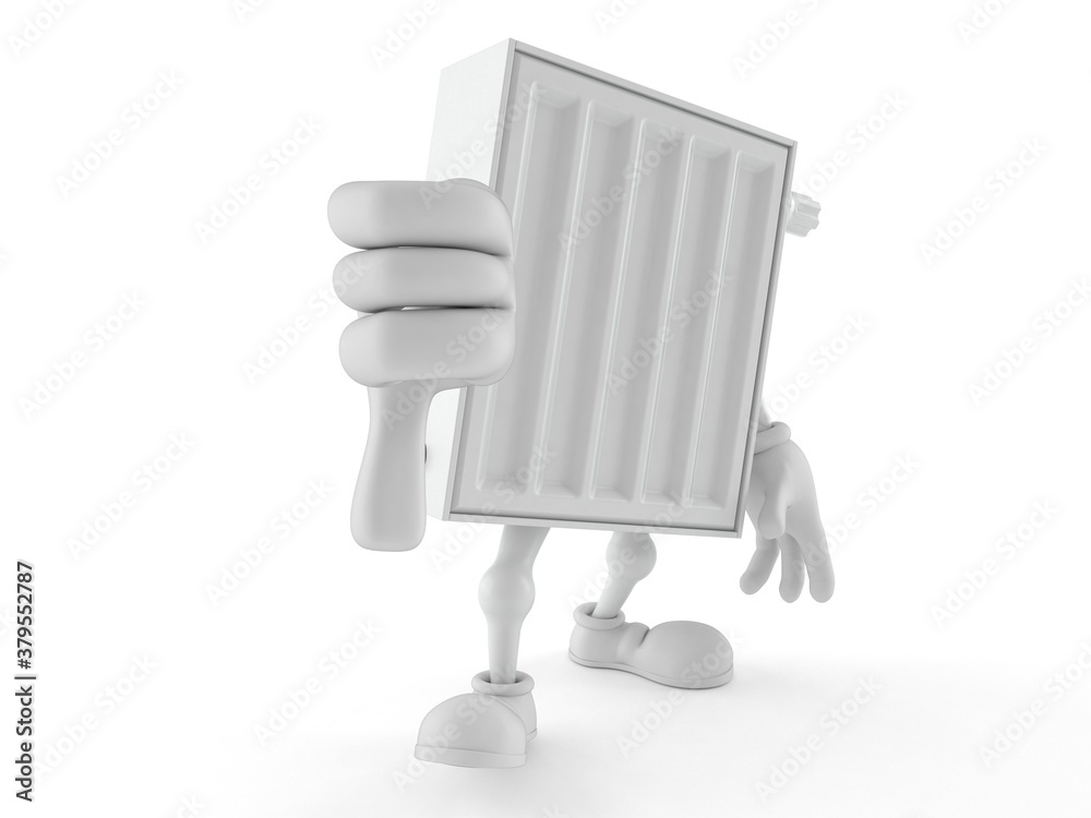 Sticker radiator character with thumbs down gesture