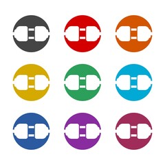 Plug and power socket connected together icon, color set