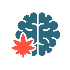 Human brain with marijuana colored icon. Cannabis treatment, anesthesia symbol
