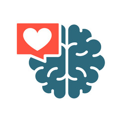 Brain with heart in chat bubble colored icon. Healthy internal organ, the main organ of the central nervous system symbol