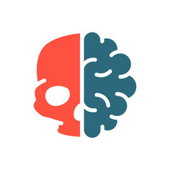 Human brain with skull colored icon. Healthy internal organ, the main organ of the central nervous system symbol