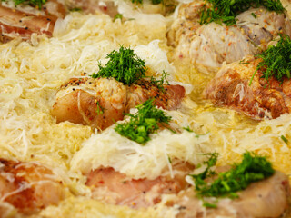 Many pork knuckle in big pot.