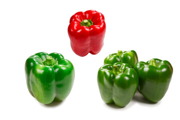 Group of green bell peppers isolated on white background. Top view.