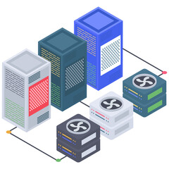 
Isometric icon of cloud data center 
