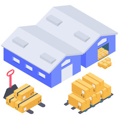 
Warehouse icon in isometric design.
