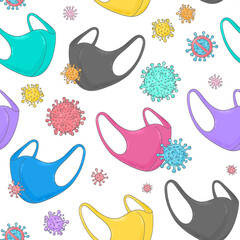 Face mask doodle pattern. Covid-19 coronavirus protection. Medical equipment. Reusable face mask. Prevention the spread of Covid-19.