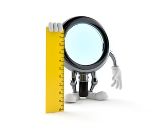 Magnifying glass character holding ruler