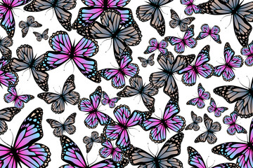 Fototapeta premium Horizontal background with butterflies. Vector illustration