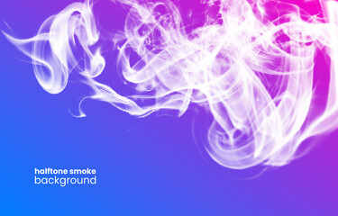 Vector halftone smoke background. White smoke effect on vivid gradient. Retro stock vector illustration.