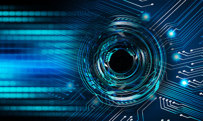 Blue eye cyber circuit future technology concept background