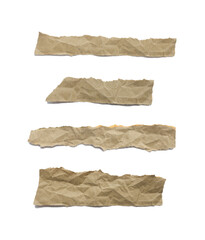 Collection of Recycled paper,crumpled paper,unfolded piece paper on white background